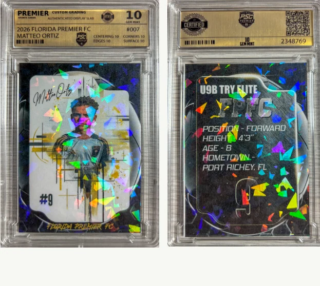 Custom graded sports trading card design, front and back